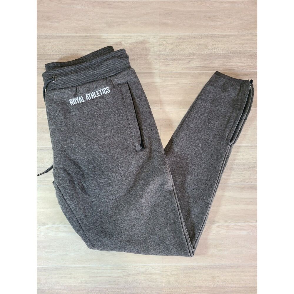 Royal Athletics Mens Small Gray Fleece Joggers Sweatpants Zip Ankle Pocket NWT